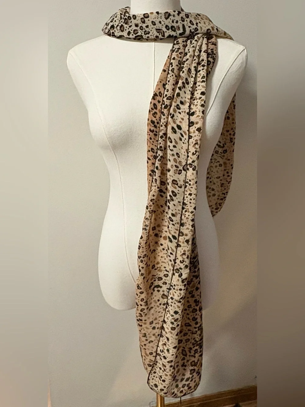 Leopard print long sheer lightweight scarf animal boho artsy mob wife